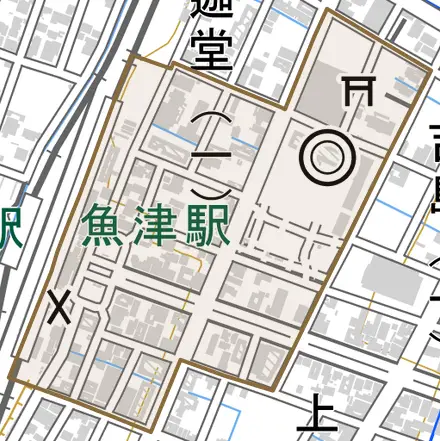 釈迦堂とその周辺の地図。町の範囲を重ねている