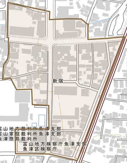 新宿とその周辺の地図。町の範囲を重ねている