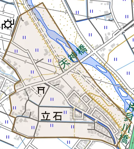 立石とその周辺の地図。町の範囲を重ねている