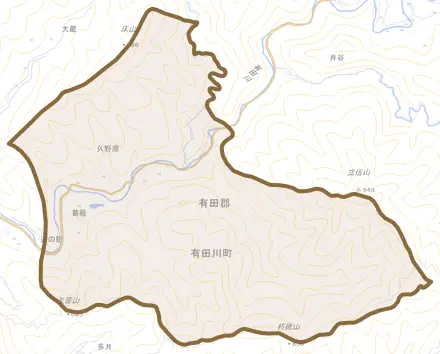 大字久野原とその周辺の地図。町の範囲を重ねている