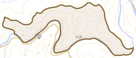大字松原とその周辺の地図。町の範囲を重ねている