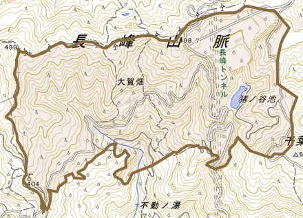 大字大賀畑とその周辺の地図。町の範囲を重ねている