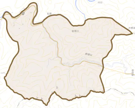 大字修理川とその周辺の地図。町の範囲を重ねている