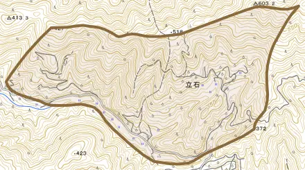 大字立石とその周辺の地図。町の範囲を重ねている