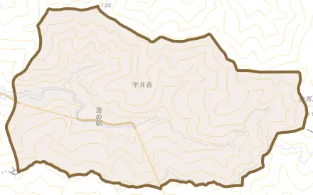 大字宇井苔とその周辺の地図。町の範囲を重ねている