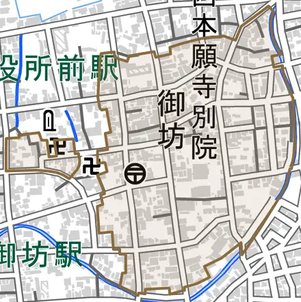 御坊とその周辺の地図。町の範囲を重ねている