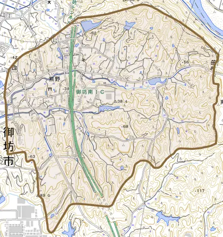 熊野とその周辺の地図。町の範囲を重ねている