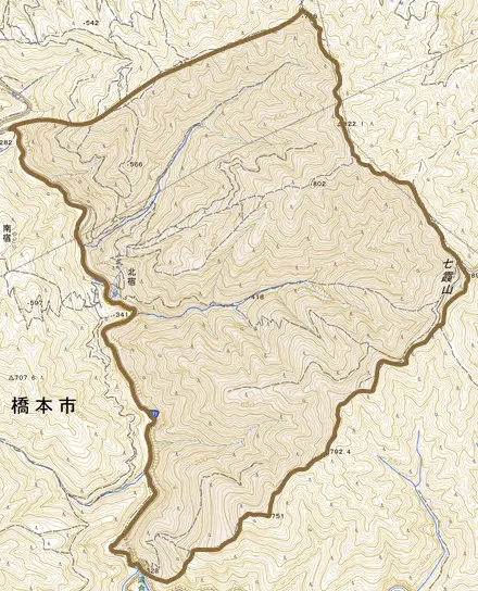 北宿とその周辺の地図。町の範囲を重ねている
