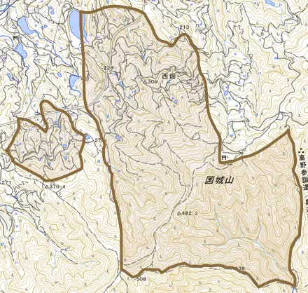 西畑とその周辺の地図。町の範囲を重ねている