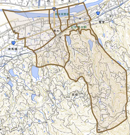 清水とその周辺の地図。町の範囲を重ねている