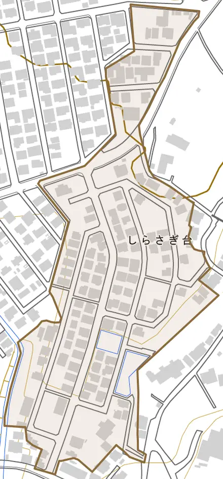 しらさぎ台とその周辺の地図。町の範囲を重ねている