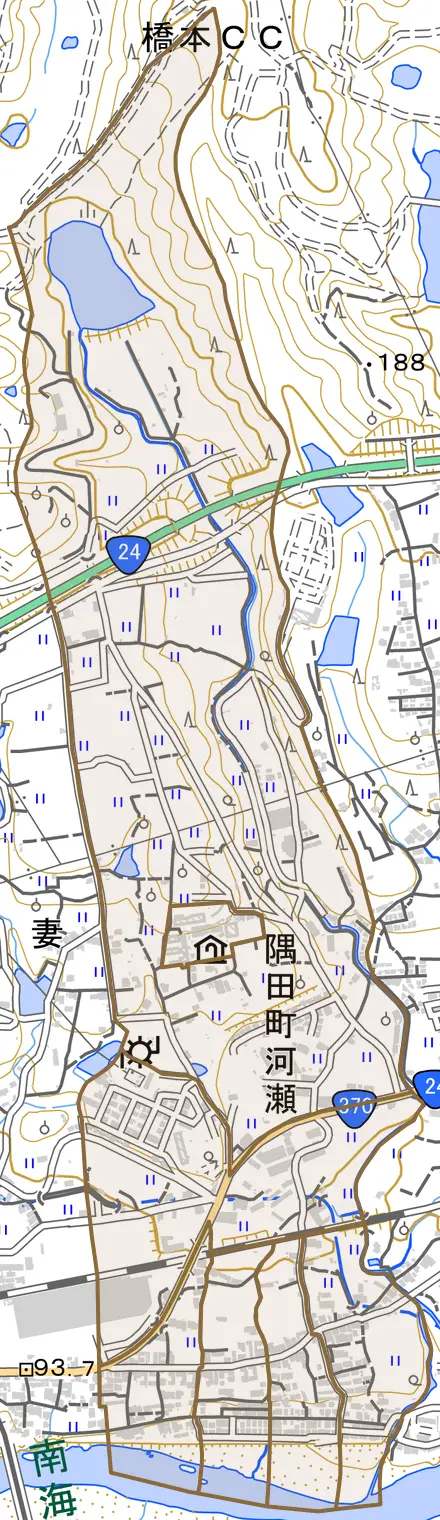 隅田町河瀬とその周辺の地図。町の範囲を重ねている