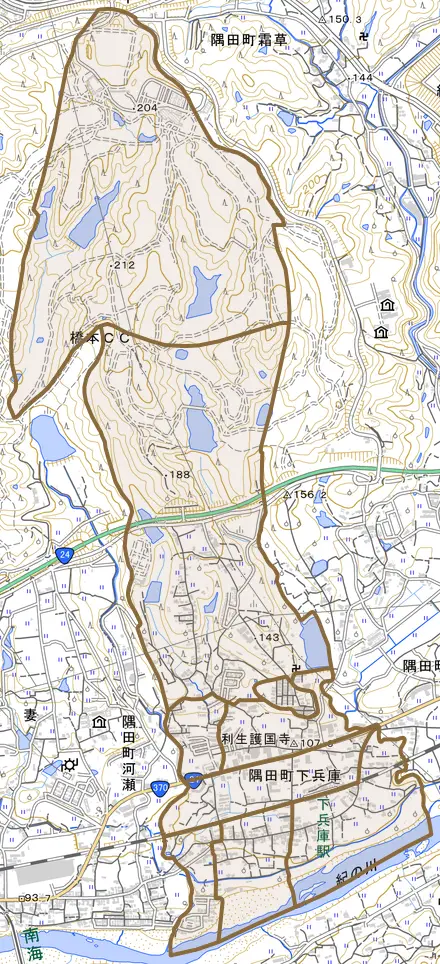 隅田町下兵庫とその周辺の地図。町の範囲を重ねている