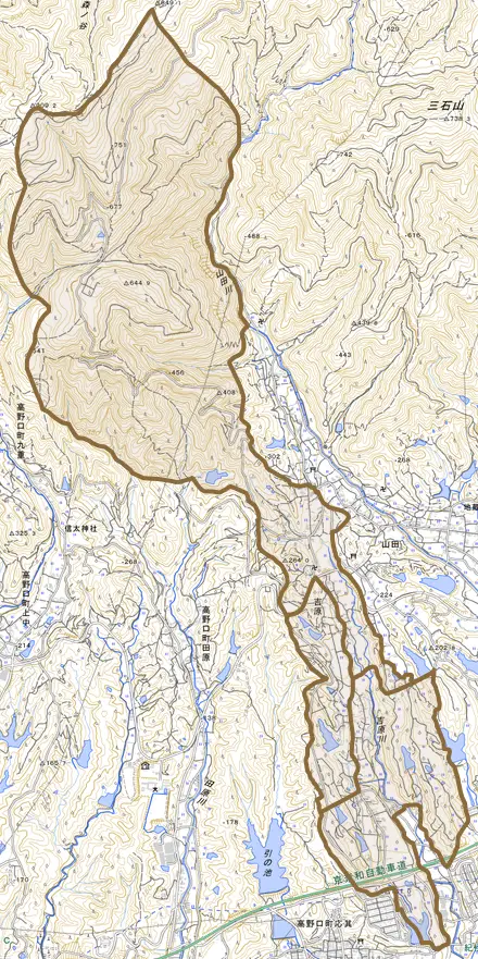 吉原とその周辺の地図。町の範囲を重ねている