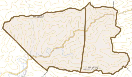 大字川又とその周辺の地図。町の範囲を重ねている