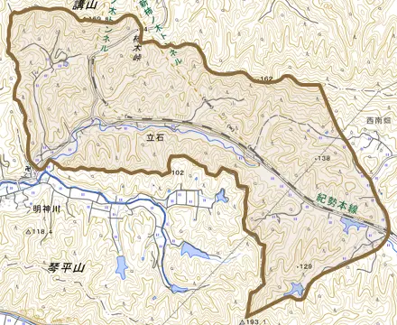 大字立石とその周辺の地図。町の範囲を重ねている