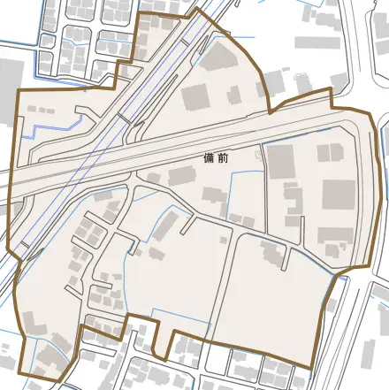 備前とその周辺の地図。町の範囲を重ねている