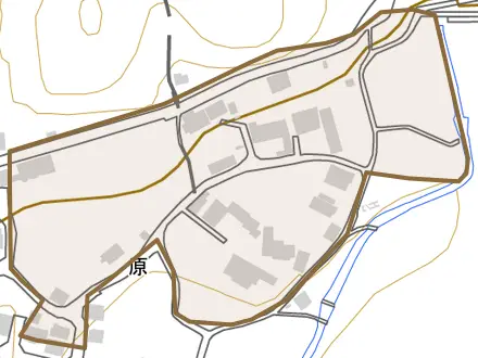 原とその周辺の地図。町の範囲を重ねている