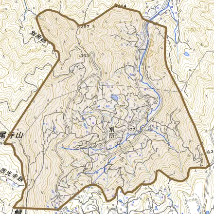 別所とその周辺の地図。町の範囲を重ねている
