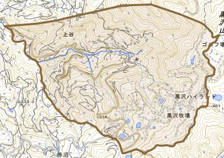 上谷とその周辺の地図。町の範囲を重ねている