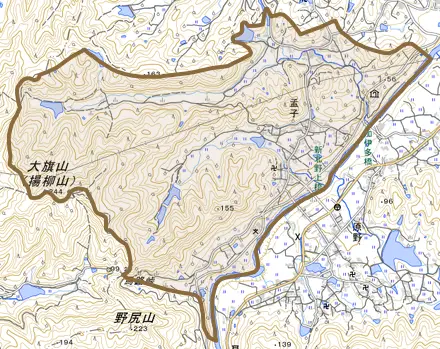 孟子とその周辺の地図。町の範囲を重ねている