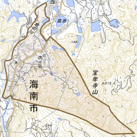 次ケ谷とその周辺の地図。町の範囲を重ねている