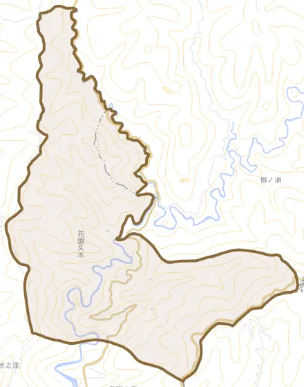 大字花園久木とその周辺の地図。町の範囲を重ねている