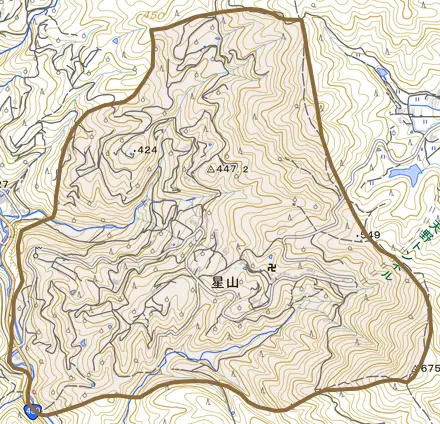 大字星山とその周辺の地図。町の範囲を重ねている