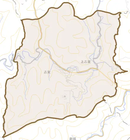 大字志賀とその周辺の地図。町の範囲を重ねている