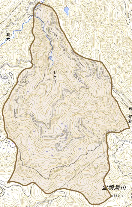上ケ井とその周辺の地図。町の範囲を重ねている