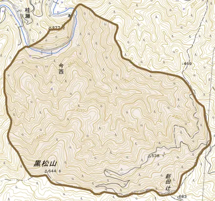 今西とその周辺の地図。町の範囲を重ねている