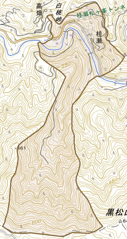 桂瀬とその周辺の地図。町の範囲を重ねている
