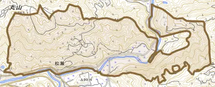 松瀬とその周辺の地図。町の範囲を重ねている