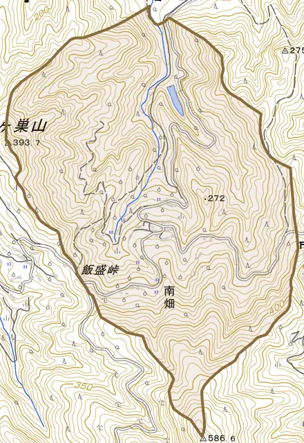 南畑とその周辺の地図。町の範囲を重ねている