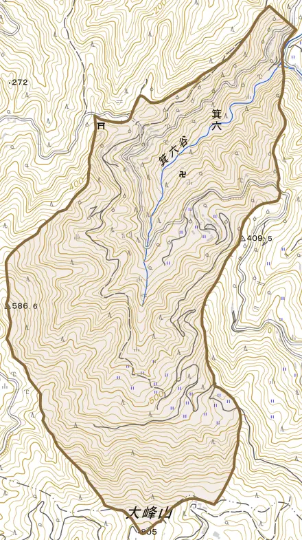 箕六とその周辺の地図。町の範囲を重ねている