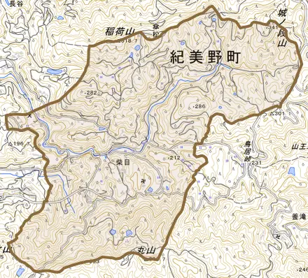 柴目とその周辺の地図。町の範囲を重ねている