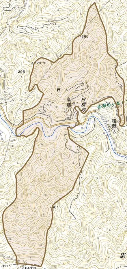 高畑とその周辺の地図。町の範囲を重ねている