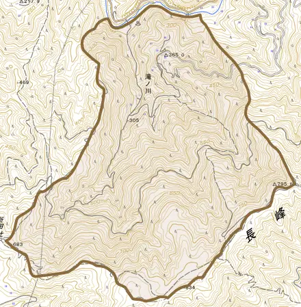 滝ノ川とその周辺の地図。町の範囲を重ねている