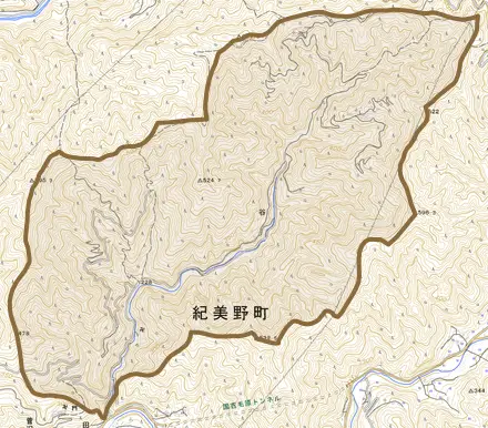 谷とその周辺の地図。町の範囲を重ねている