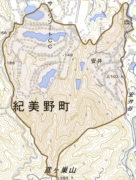 安井とその周辺の地図。町の範囲を重ねている