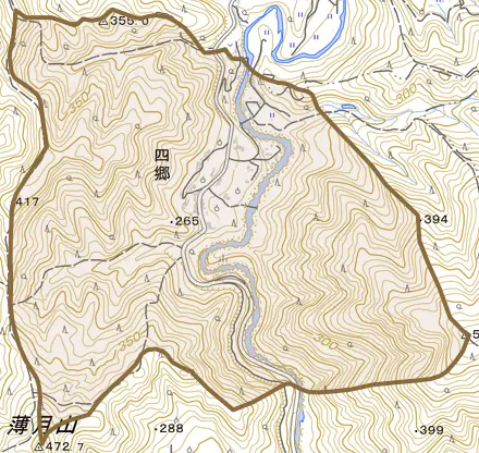 四郷とその周辺の地図。町の範囲を重ねている