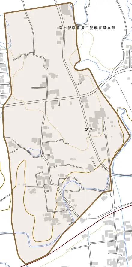 別所とその周辺の地図。町の範囲を重ねている