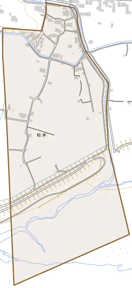 松井とその周辺の地図。町の範囲を重ねている