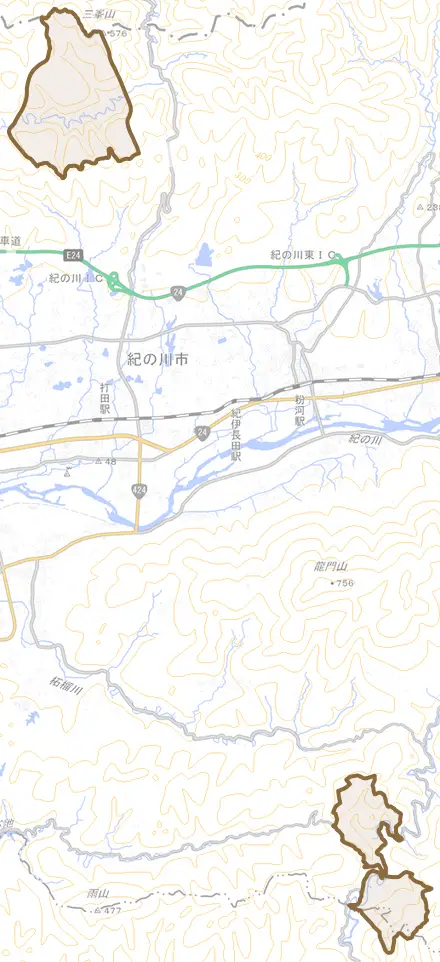 中畑とその周辺の地図。町の範囲を重ねている