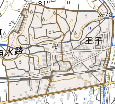 王子とその周辺の地図。町の範囲を重ねている