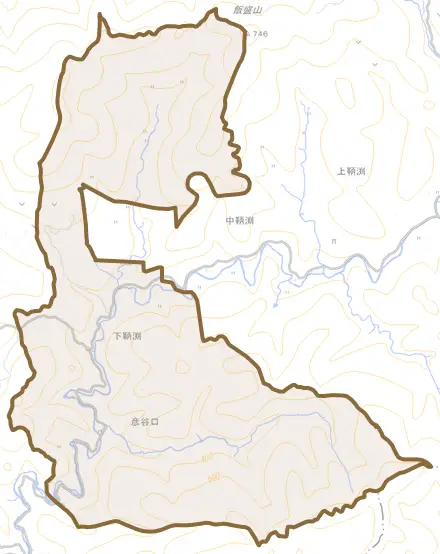 下鞆渕とその周辺の地図。町の範囲を重ねている
