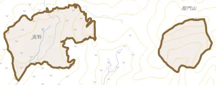 高野とその周辺の地図。町の範囲を重ねている