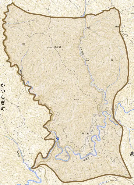 大字相ノ浦とその周辺の地図。町の範囲を重ねている