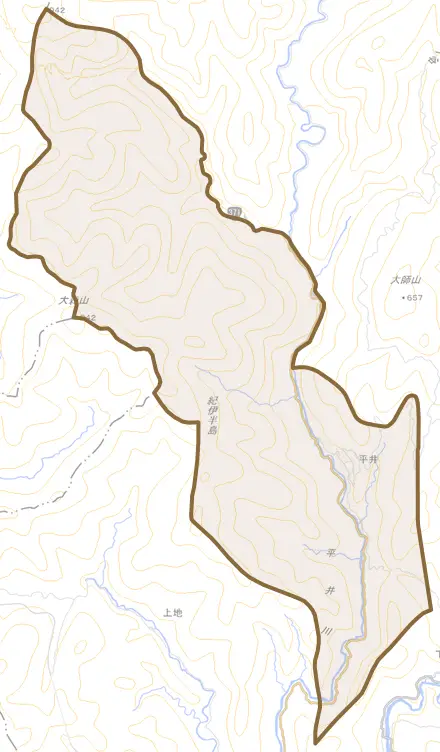 平井とその周辺の地図。町の範囲を重ねている
