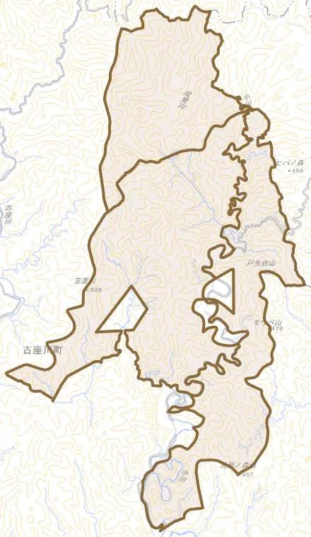 小森川とその周辺の地図。町の範囲を重ねている